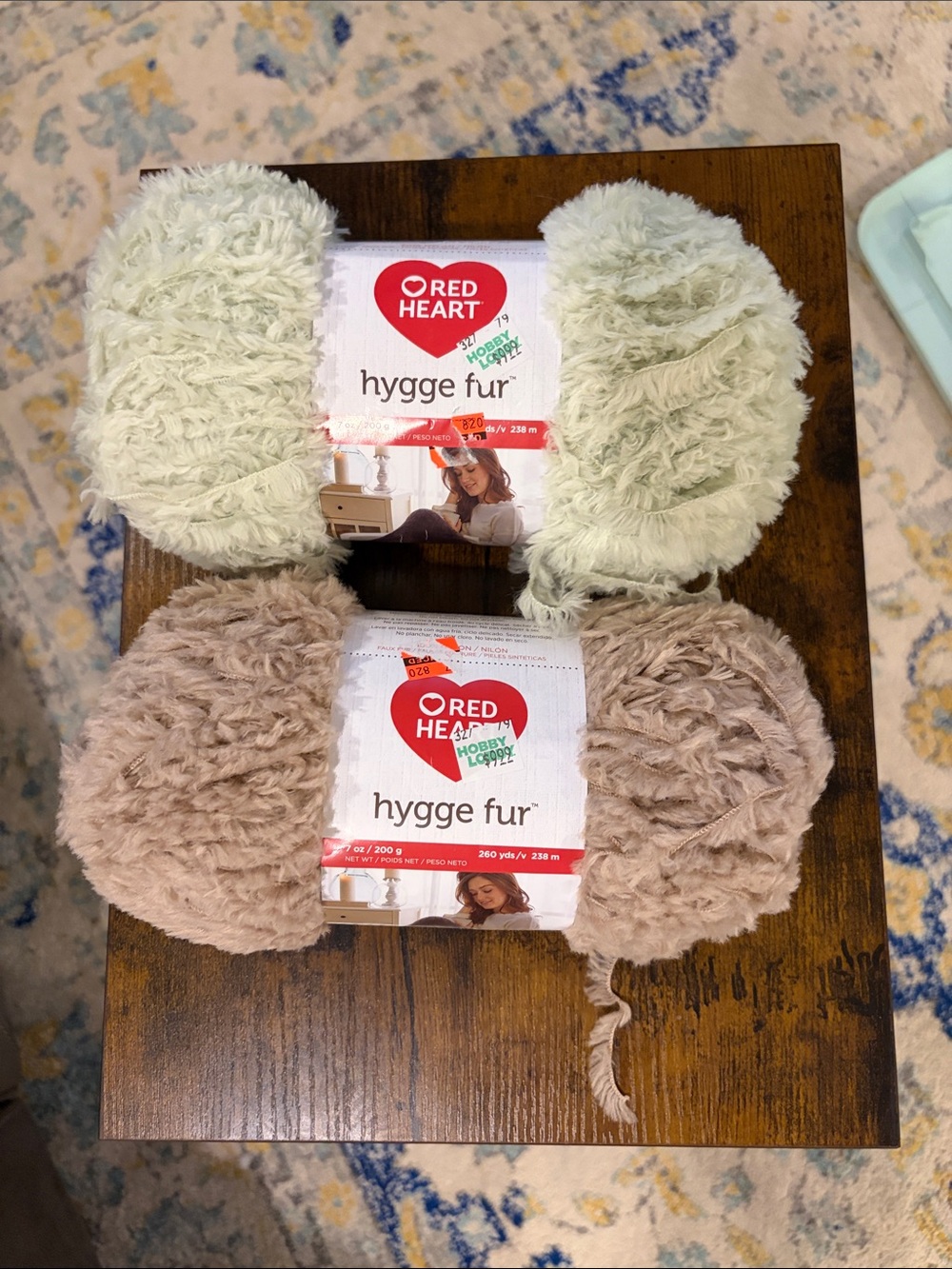 Red Heart Hygge Fur Plush Yarn Duo - Eucalyptus & Taupe